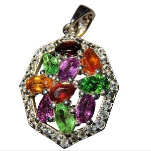 Genuine Exotic Multi-Garnet, White Topaz & Sterling Silver Pendant or Enhancer